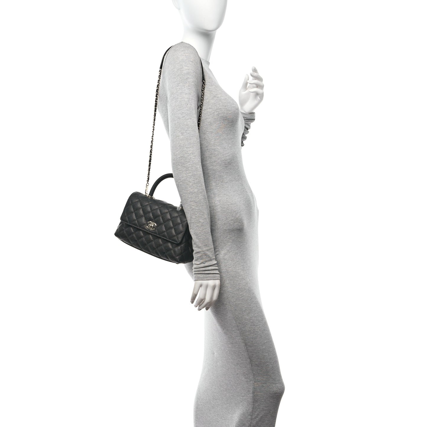 Caviar Quilted Mini Coco Handle Flap Black