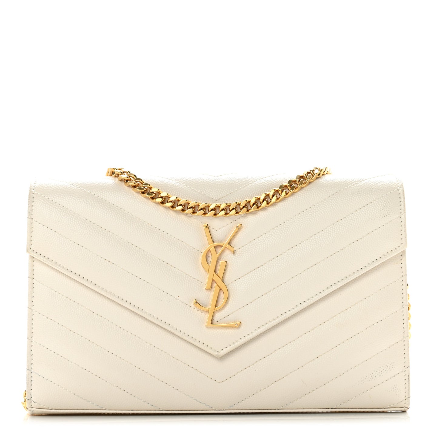 Grain De Poudre Matelasse Chevron Monogram Chain Wallet Crema Soft