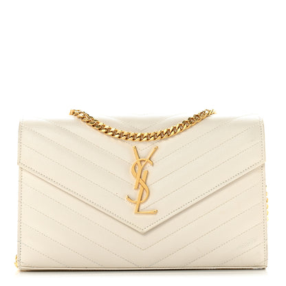Saint Laurent Grain De Poudre Matelasse Chevron Monogram Chain Wallet Crema Soft 1 of 7