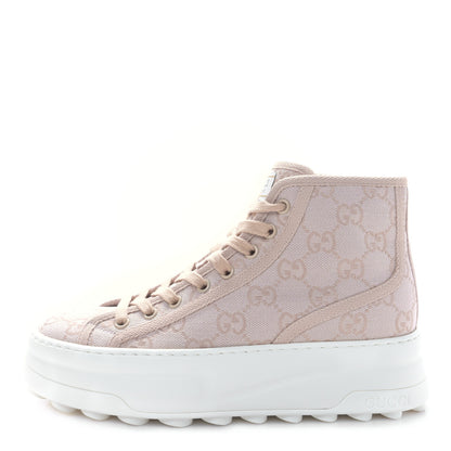 Gucci New Canvas GG Monogram Womens Tennis 1977 High Top 55mm Platform Sneakers 36 Skin Rose Dark Skin Rose 1 of 7