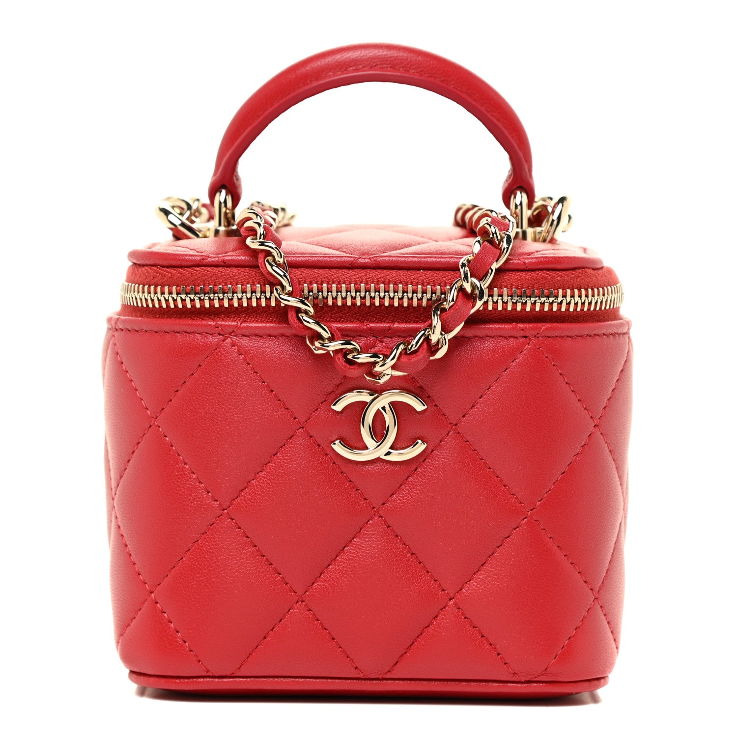 Chanel Lambskin Quilted Top Handle Mini Vanity Case With Chain Red 1 of 11