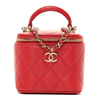 Chanel Lambskin Quilted Top Handle Mini Vanity Case With Chain Red 1 of 11