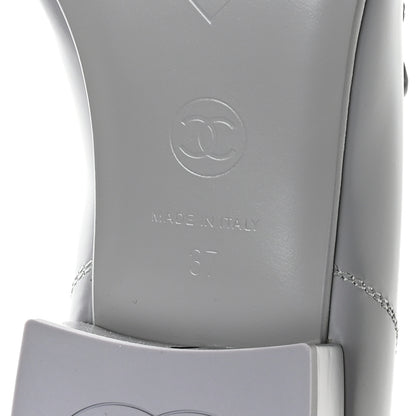 Chanel Shiny Calfskin Logo Loafers 37 Light Grey 7 of 10