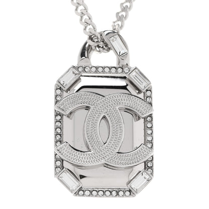 Chanel Crystal Baguette CC Mirror Pendant Necklace Silver 4 of 6