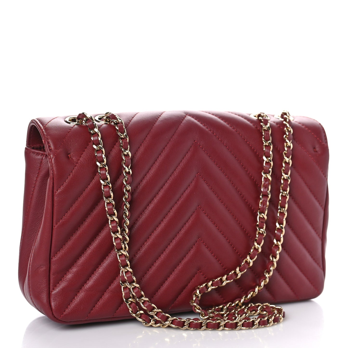 Calfskin Chevron Quilted Large Statement Flap Red
