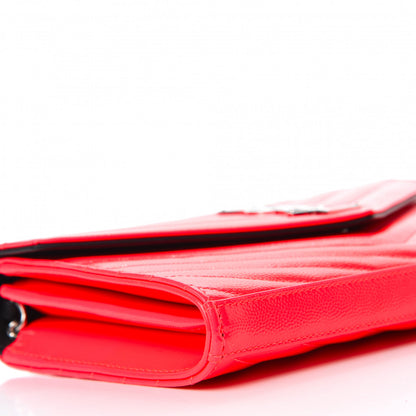 Saint Laurent Patent Grain De Poudre Matelasse Chevron Monogram Chain Wallet Neon Pink 6 of 9