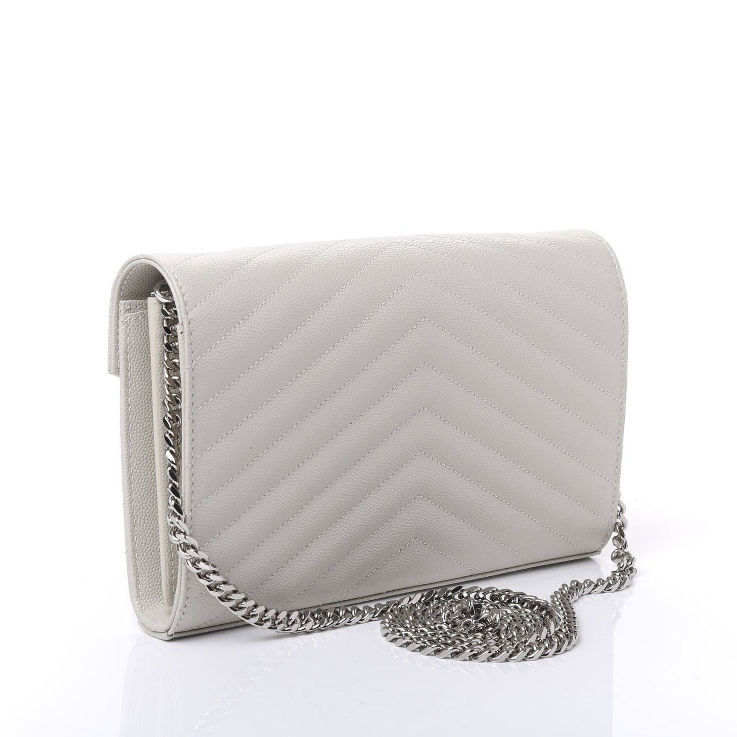 Grain De Poudre Matelasse Chevron Monogram Chain Wallet Optical White