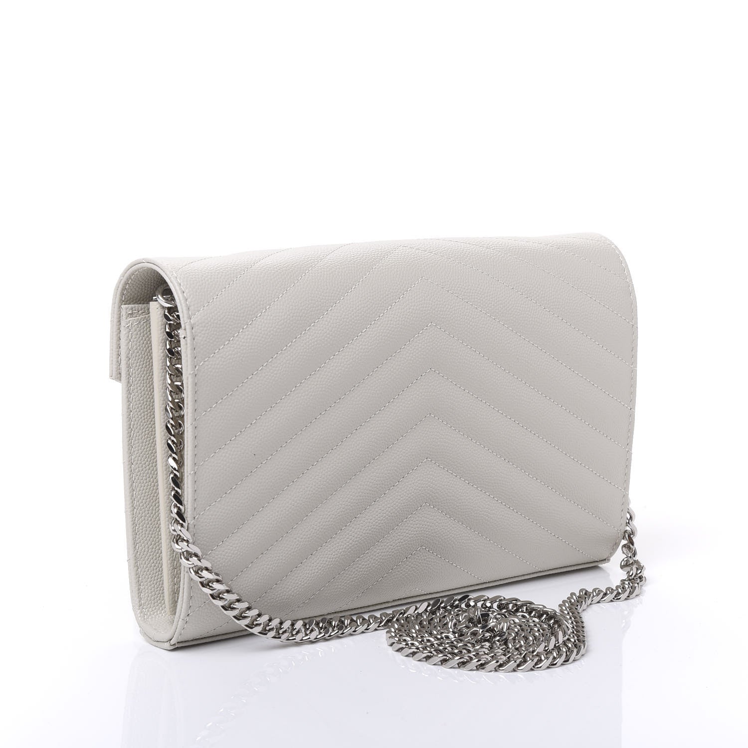 Saint Laurent Grain De Poudre Matelasse Chevron Monogram Chain Wallet Optical White 2 of 9