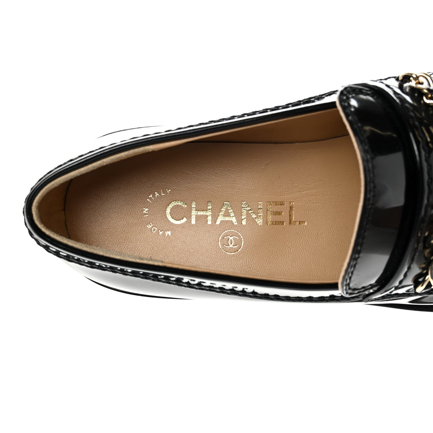 Shiny Calfskin Logo Loafers 36 Black