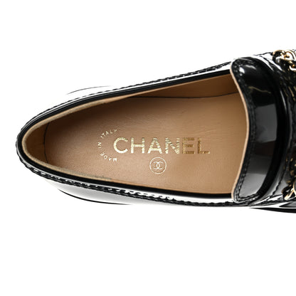 Chanel Shiny Calfskin Logo Loafers 36 Black 6 of 10