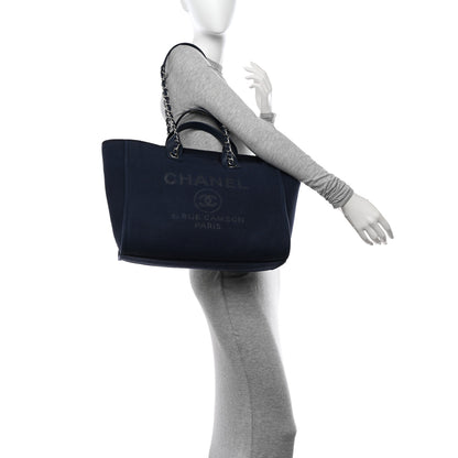 Chanel Mixed Fibers Calfskin Medium Deauville Tote Navy Blue 2 of 11
