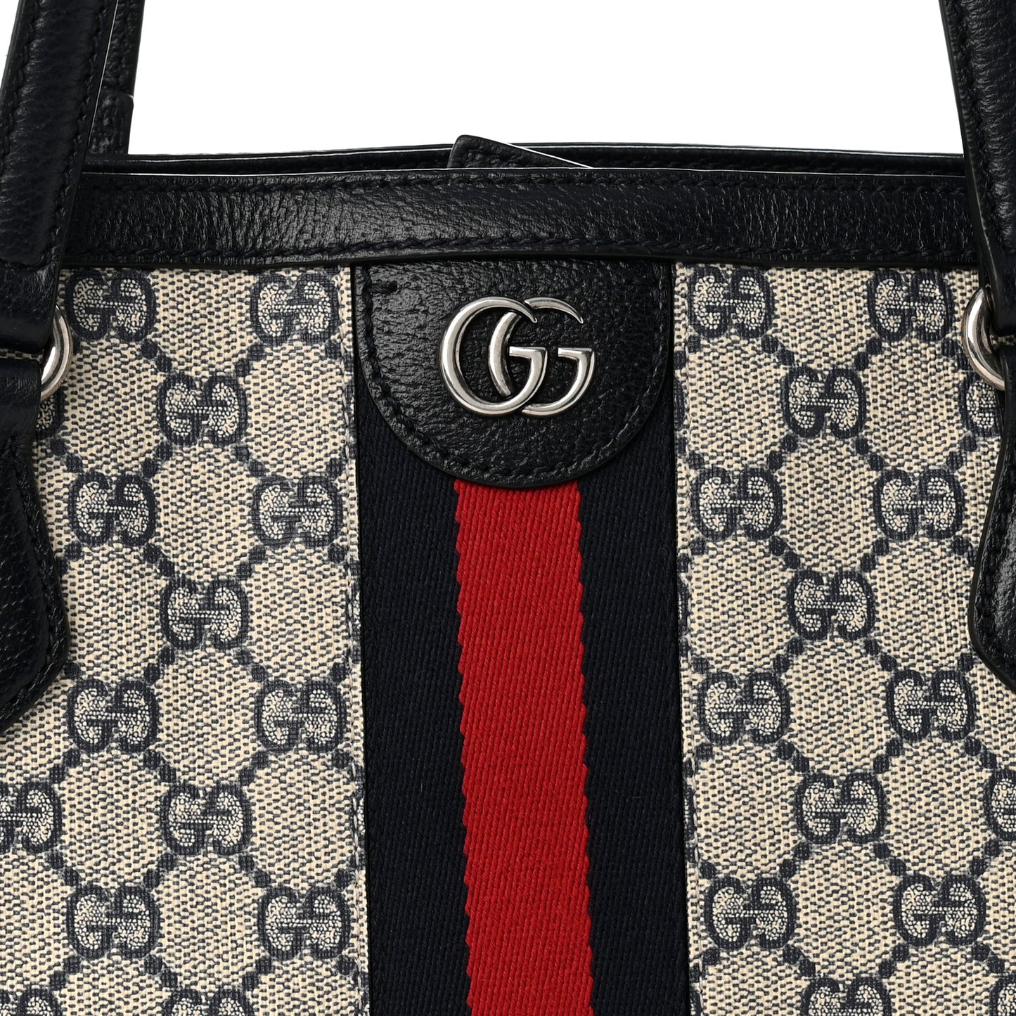 GG Supreme Monogram Textured Calfskin Web Medium Ophidia Shopping Tote Beige Blue