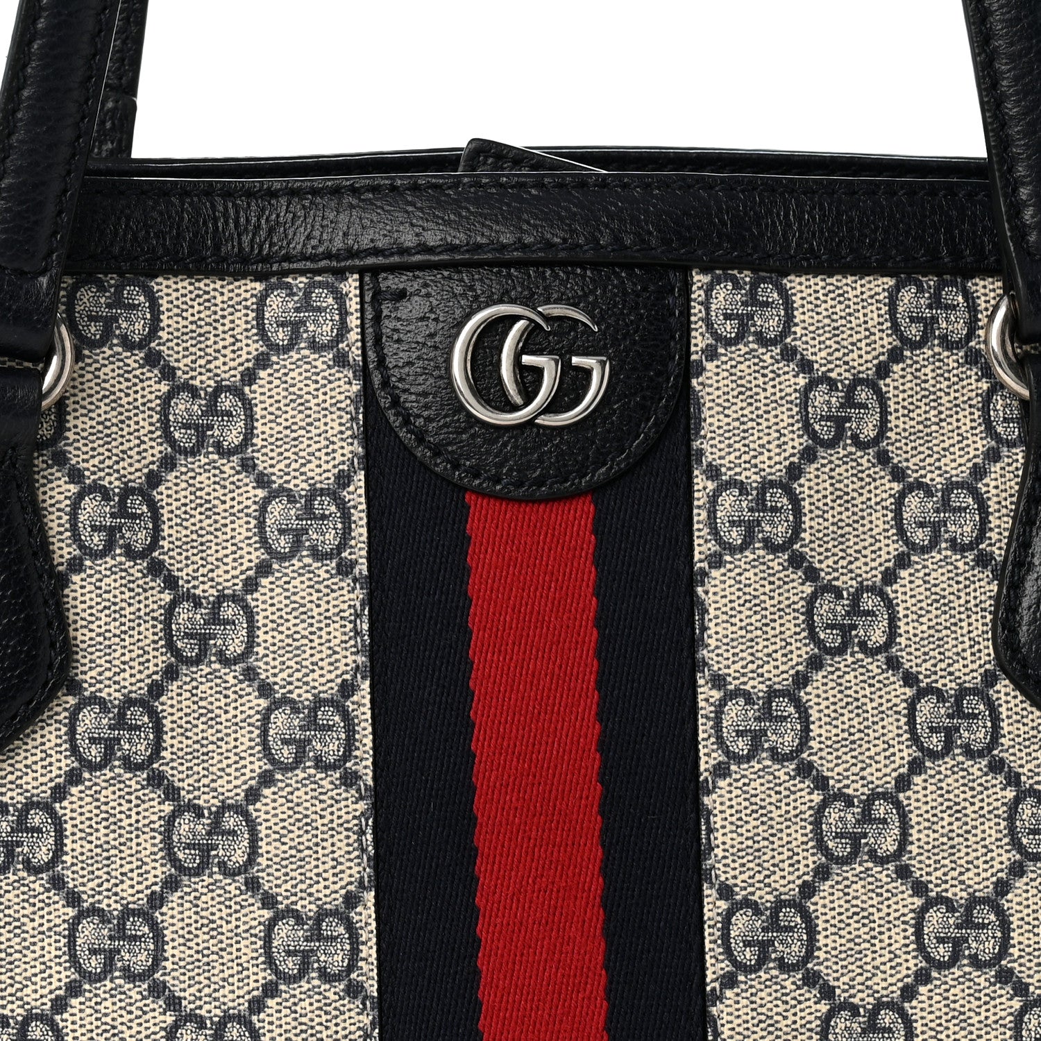 Gucci GG Supreme Monogram Textured Calfskin Web Medium Ophidia Shopping Tote Beige Blue 7 of 13