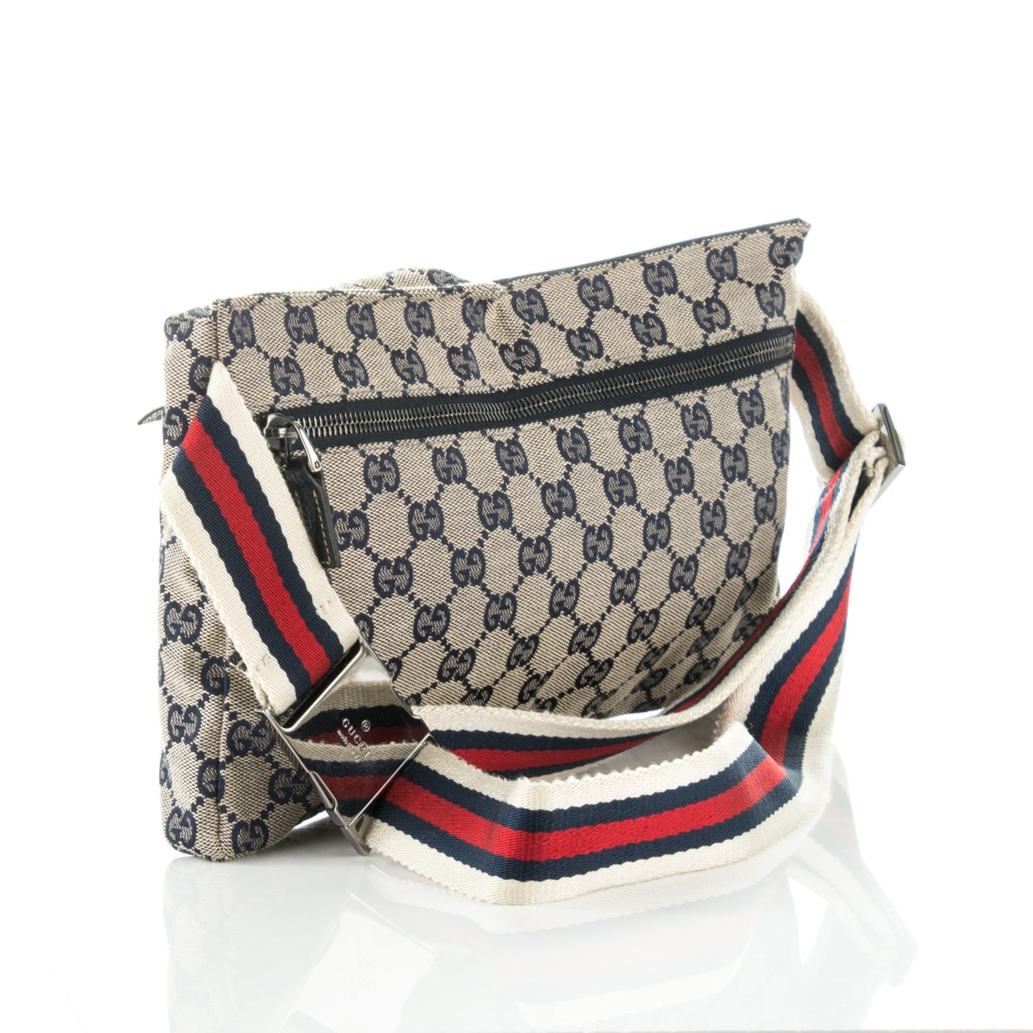 GG Monogram Web Double Pocket Belt Bag Navy