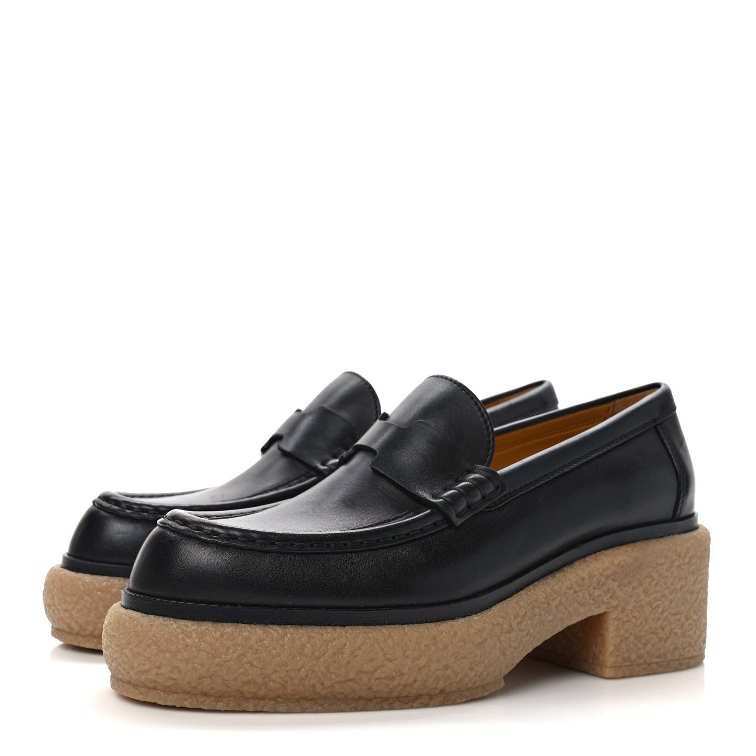 Hermes Glazed Calfskin Womens Fanny Loafers 37.5 Black 3 of 8