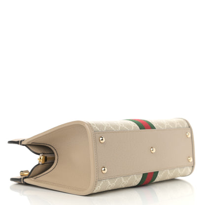 Gucci GG Supreme Monogram Textured Dollar Calfskin Web Small Ophidia Slip Handle Tote Beige Mystic White Oatmeal 4 of 11