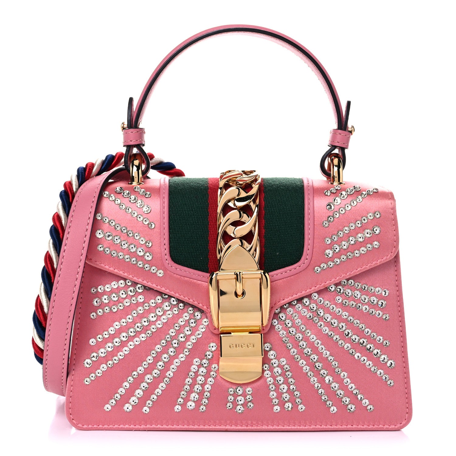 Gucci Satin Crystal Mini Sylvie Top Handle Bag Peony 1 of 20