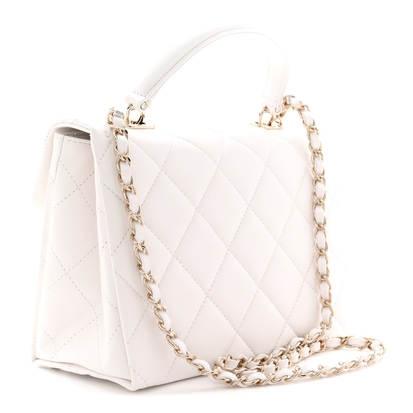 Caviar Quilted Medium Retro Twist Top Handle Flap White