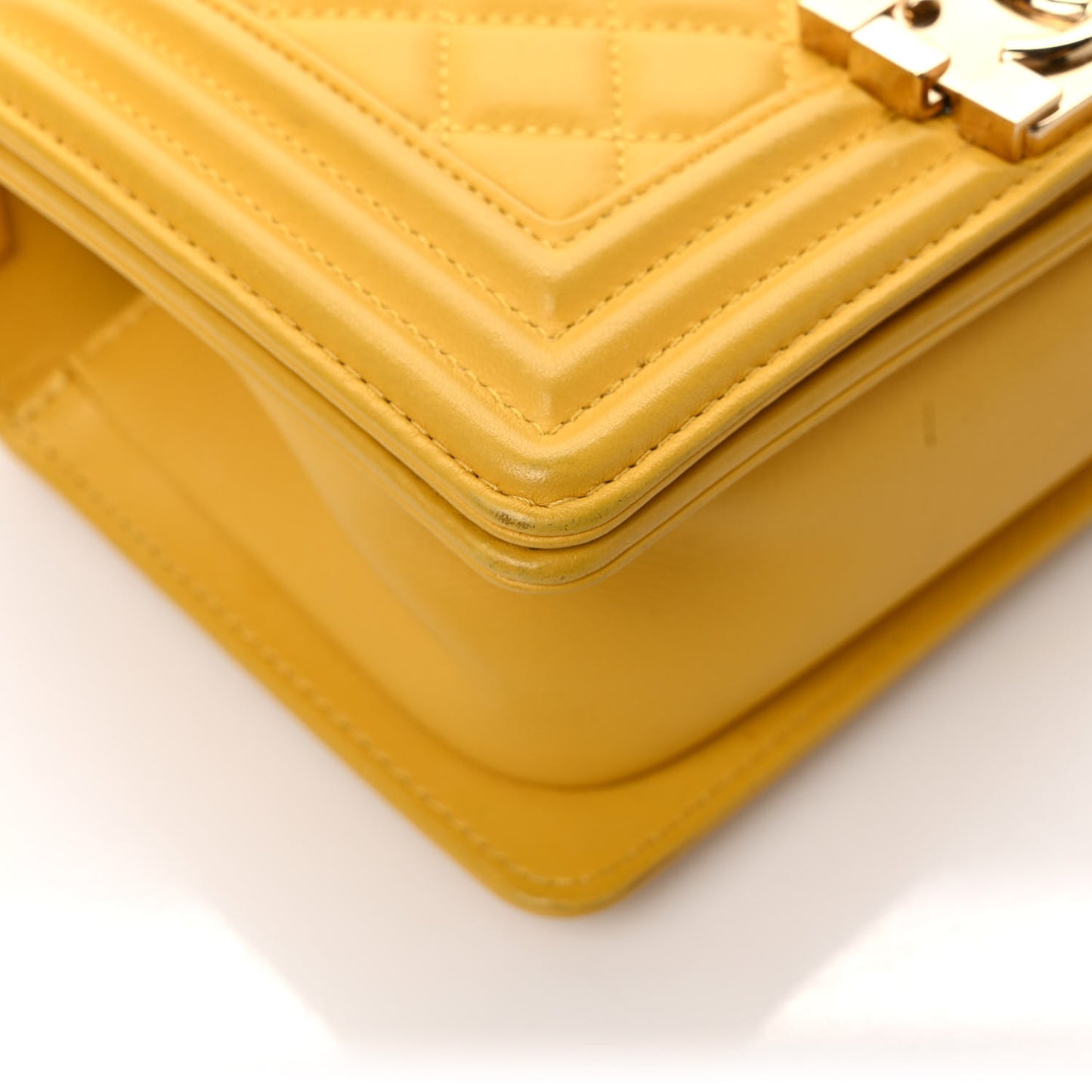 Lambskin Quilted Small Boy Flap Yellow