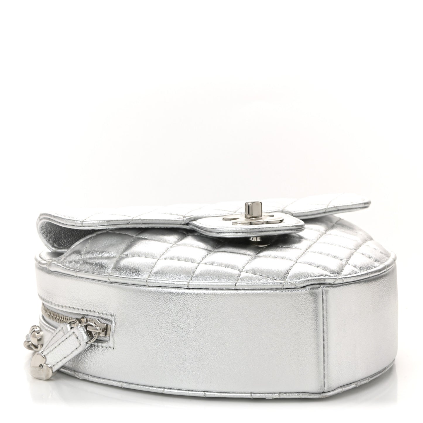 Metallic Lambskin Quilted Large CC In Love Heart Bag Silver