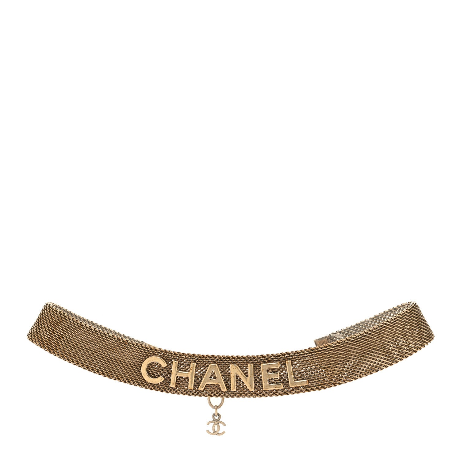 Chanel Mesh Ribbon Choker Necklace Gold 1 of 4