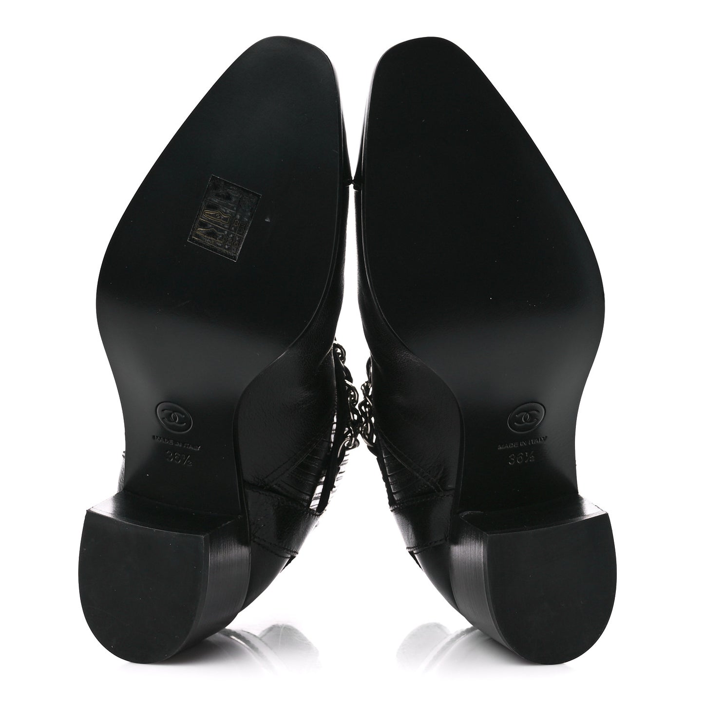 Goatskin Patent CC Cap Toe Chain Boots 38 Black 36.5 Black