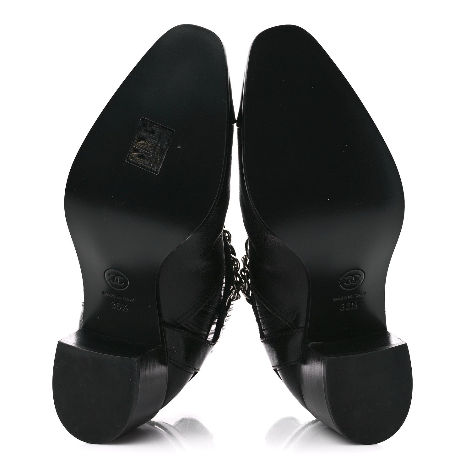 Chanel Goatskin Patent CC Cap Toe Chain Boots 38 Black 36.5 Black 5 of 8