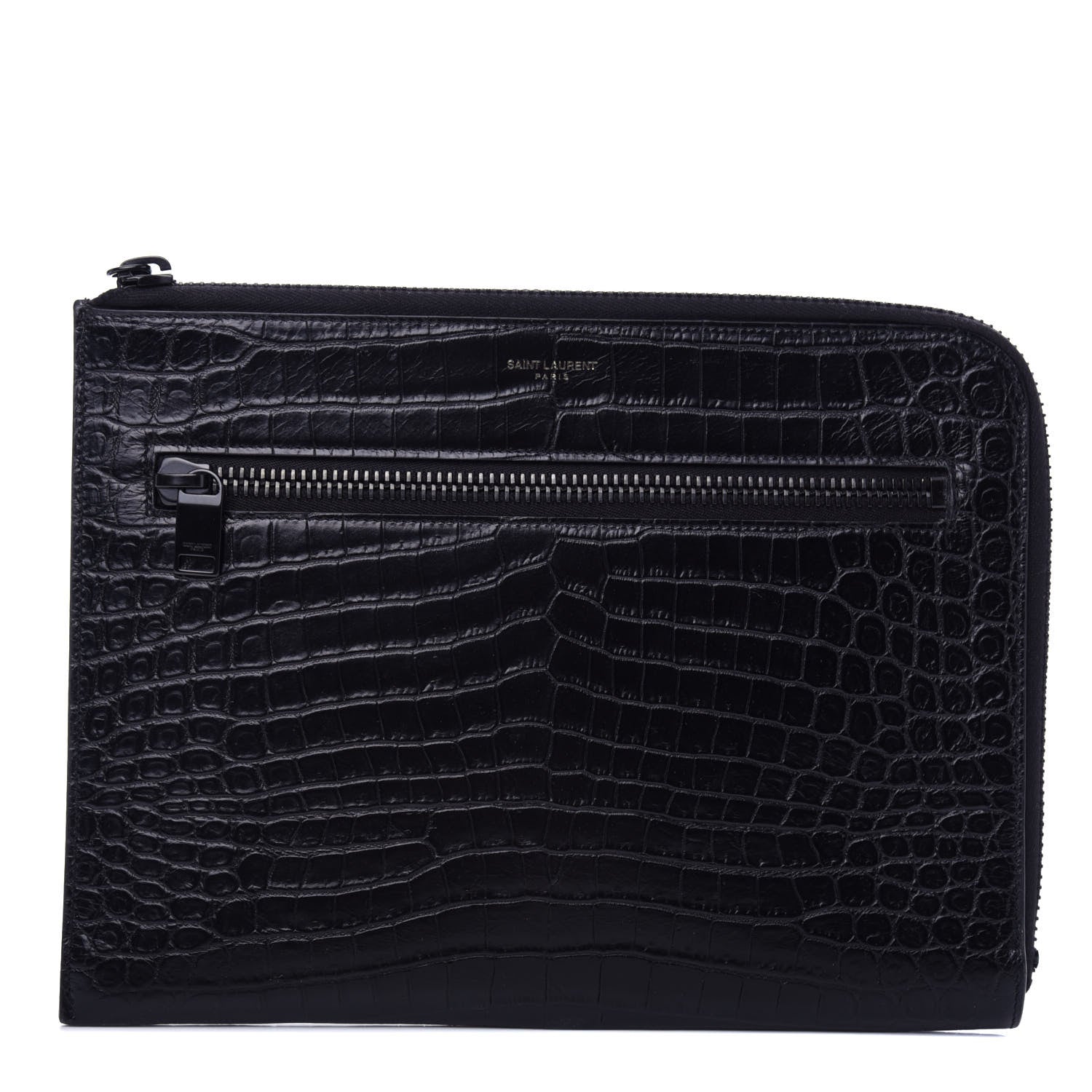 Saint Laurent Calfskin Crocodile Embossed iPad Case Black 1 of 7