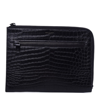 Saint Laurent Calfskin Crocodile Embossed iPad Case Black 1 of 7
