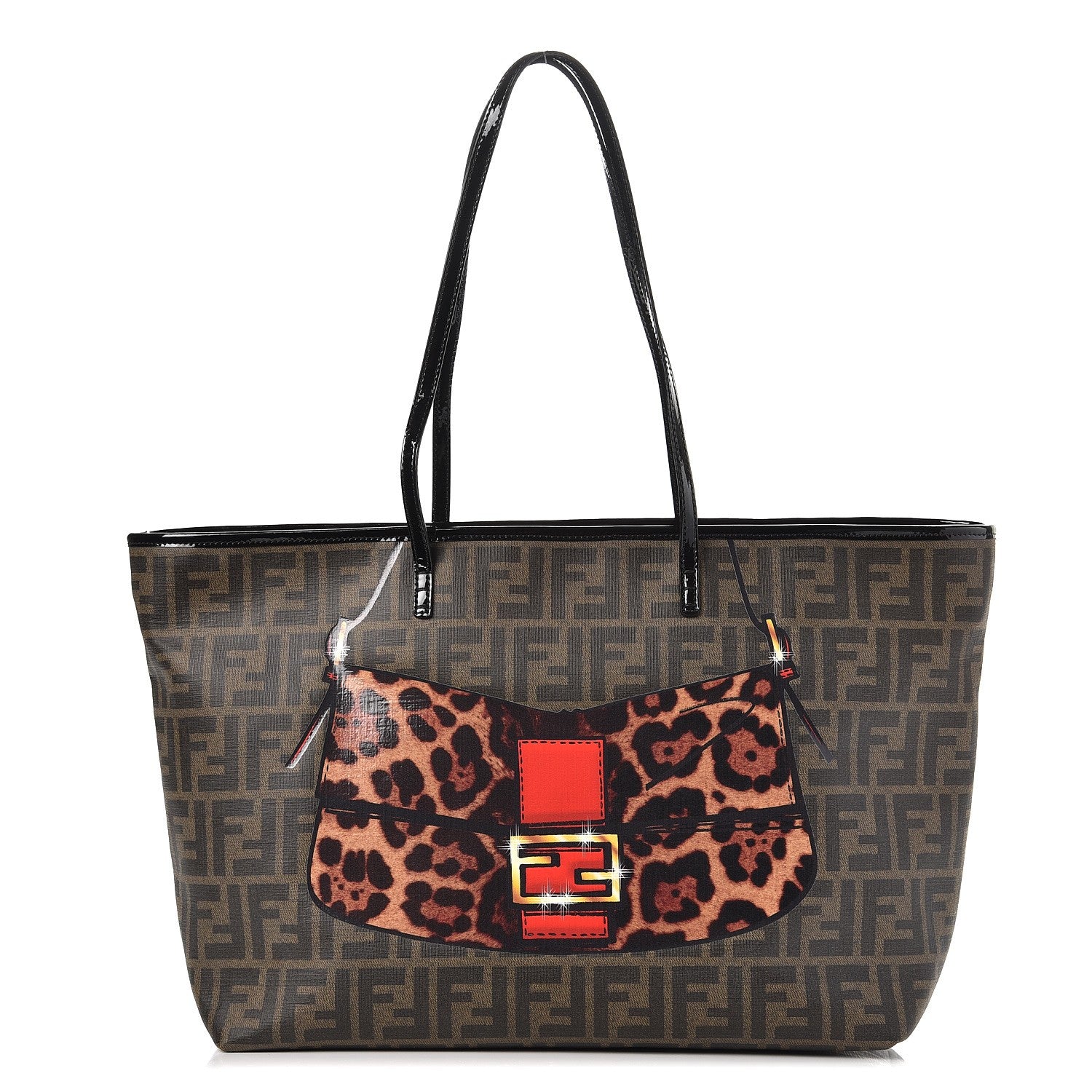 Fendi Zucca Spalmati Patent Baguette Print Medium Roll Tote Tobacco 1 of 12