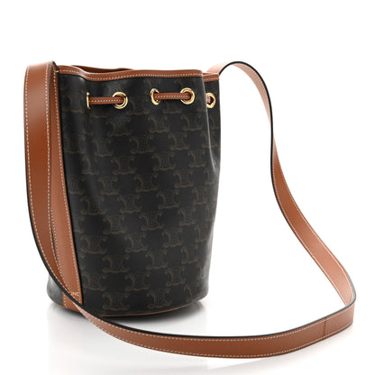 Celine Triomphe Canvas Calfskin Small Drawstring Bucket Bag Tan 3 of 11