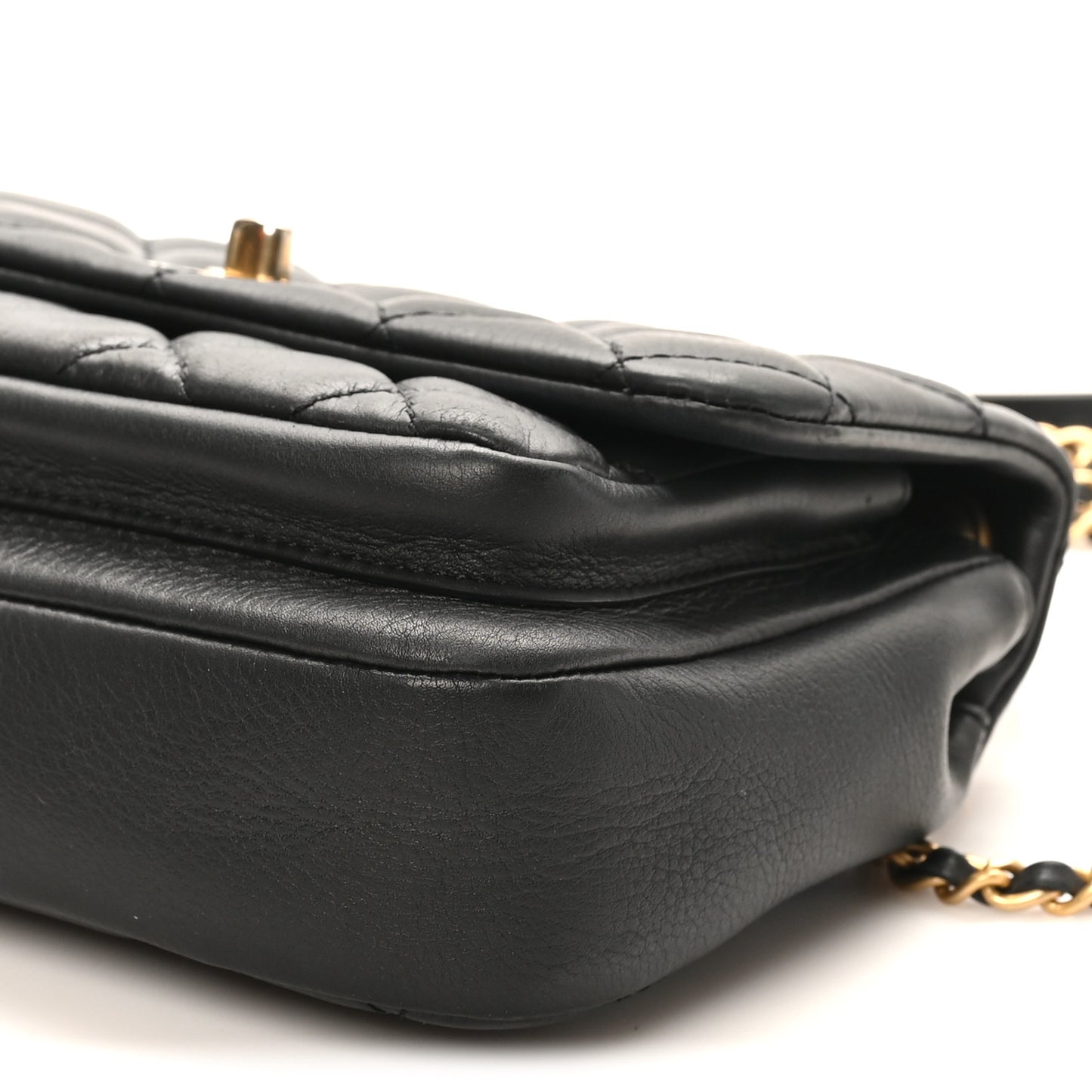 Calfskin Quilted Top Handle Flap Black