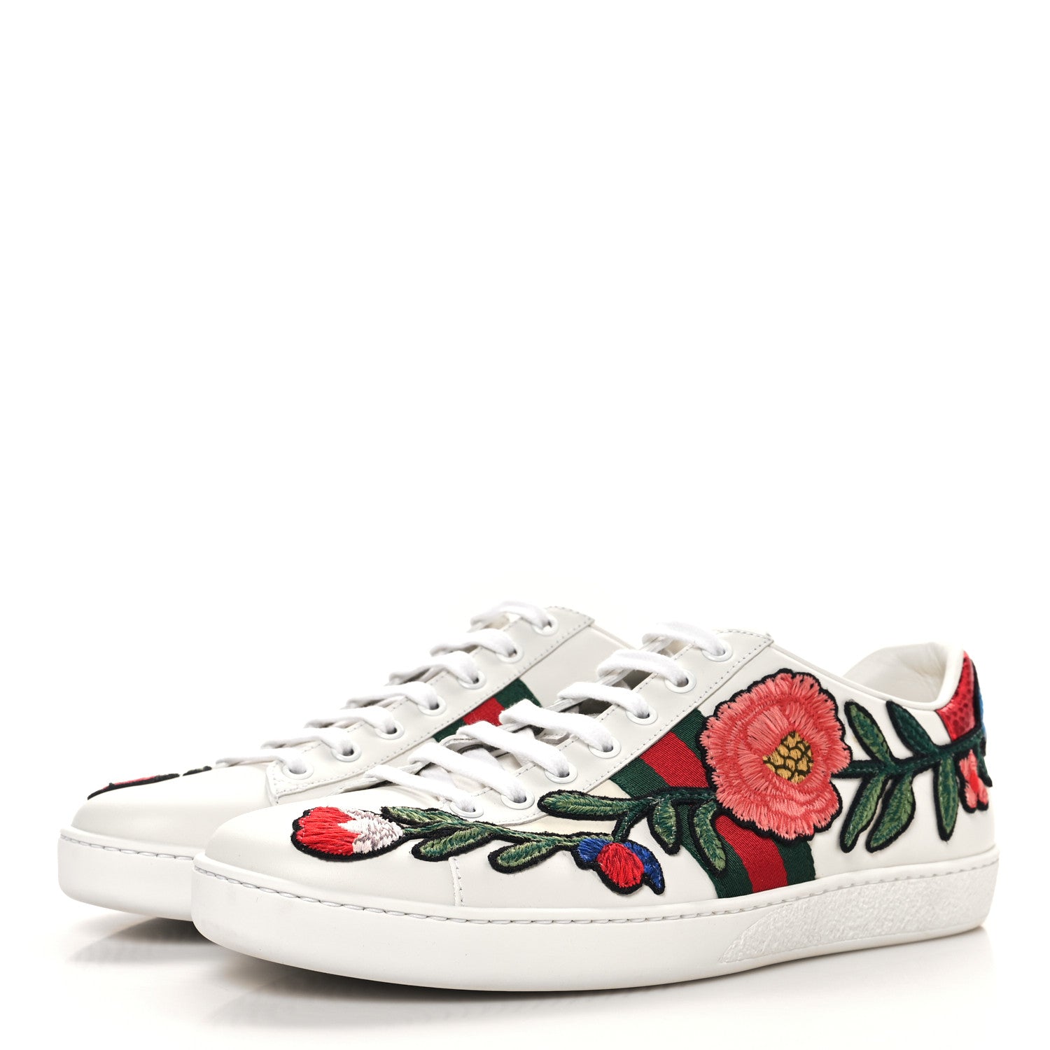 Gucci Calfskin Web Floral Embroidered Womens Ace Sneakers 40 White 4 of 10