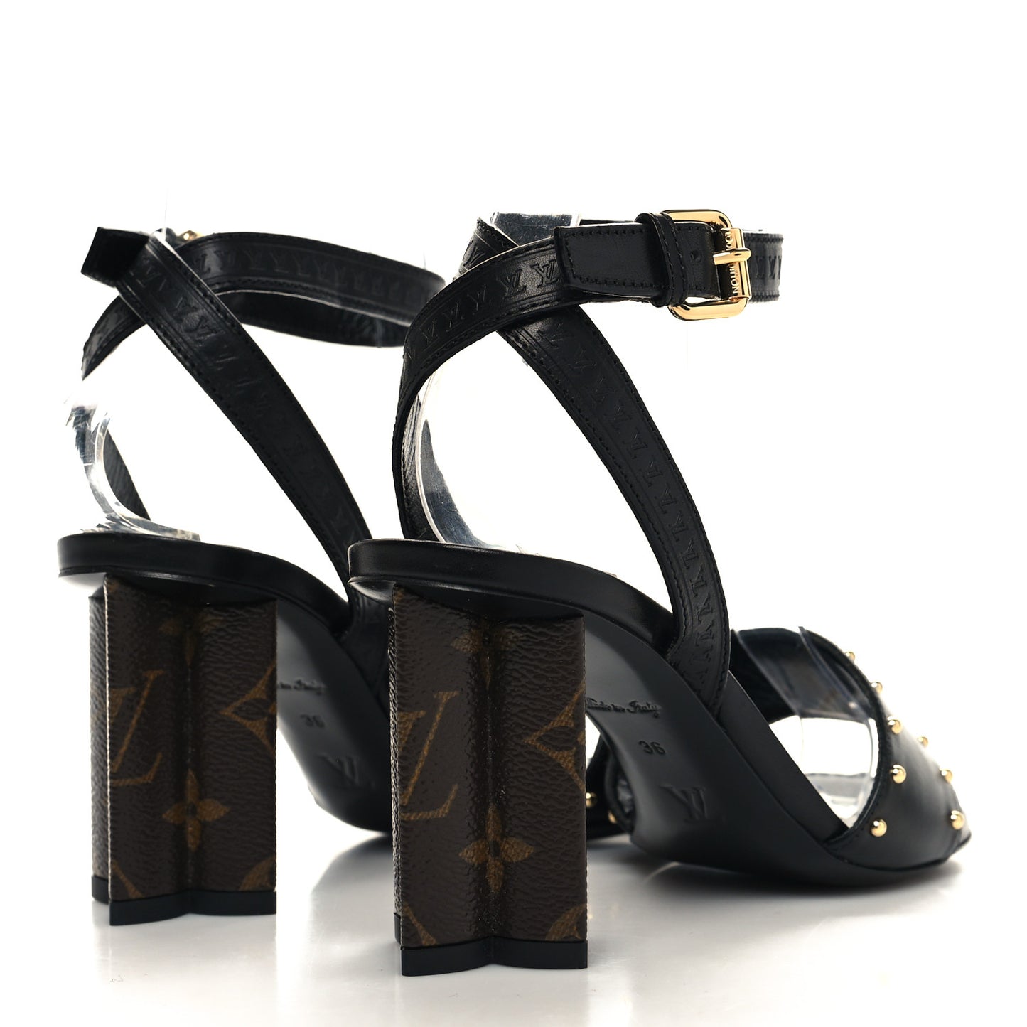 Calfskin Studded Monogram Silhouette Sandals 36 Black