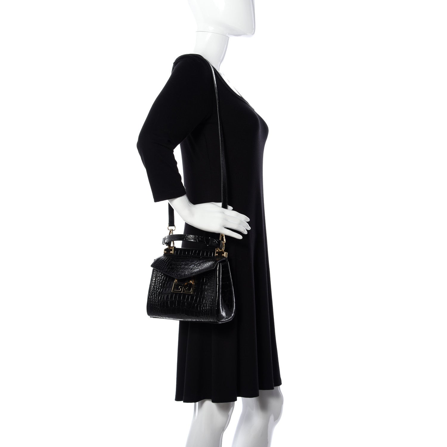 Givenchy Calfskin Crocodile Embossed Mini Mystic Shoulder Bag Black 2 of 11