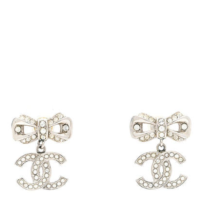 Chanel Crystal CC Bow Drop Earrings Silver 1 of 6