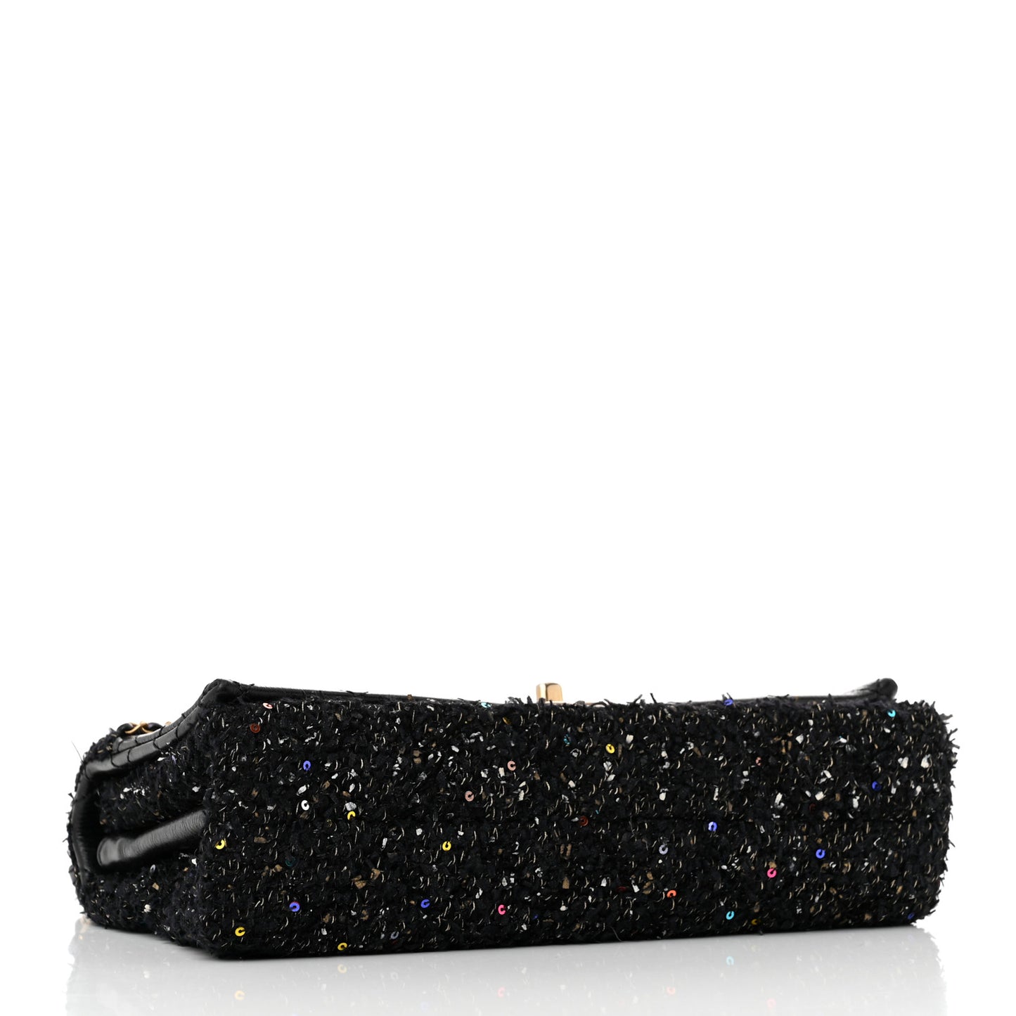 Lambskin Quilted Tweed Sequin Medium Chain Flap Bag Black Multicolor