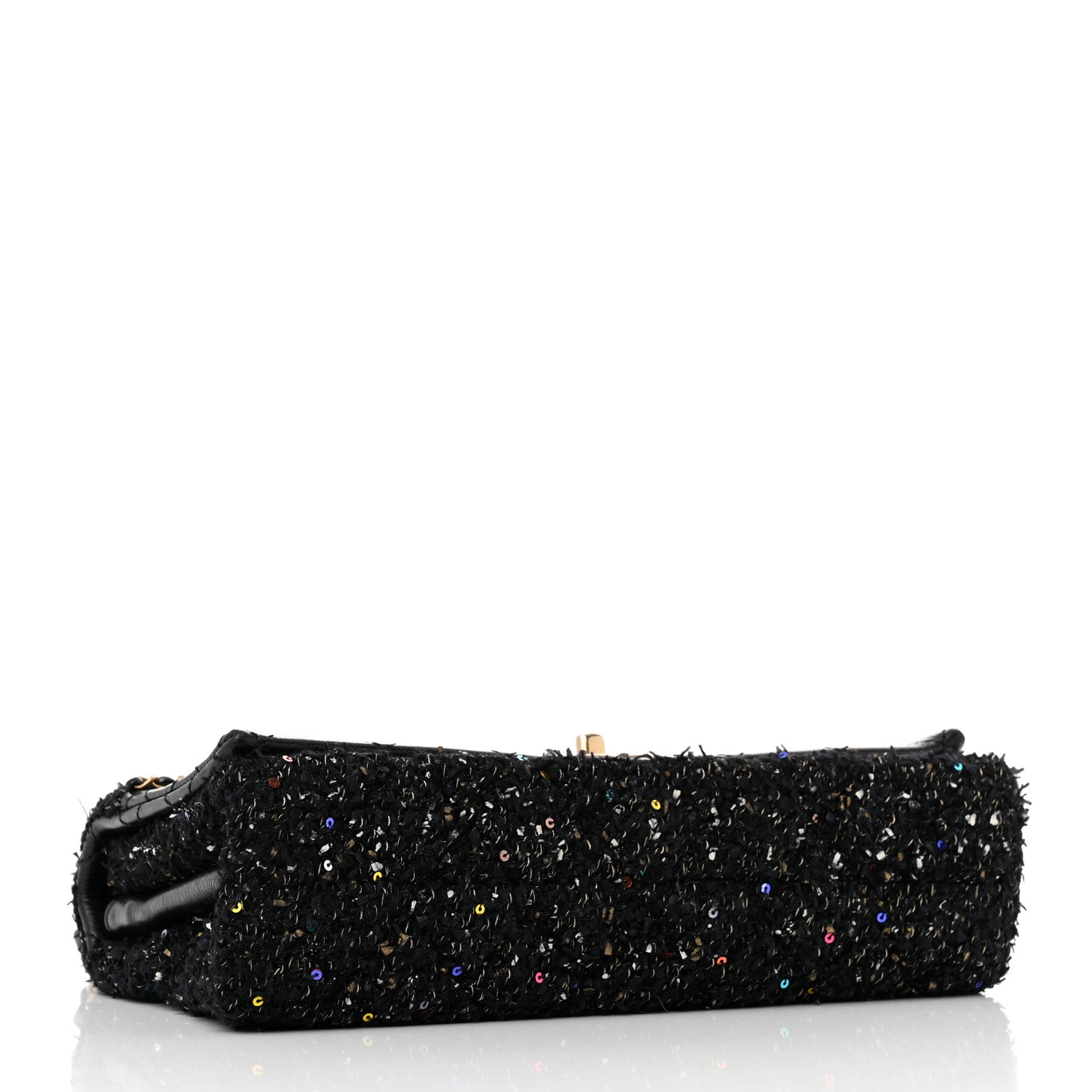 Chanel Lambskin Quilted Tweed Sequin Medium Chain Flap Bag Black Multicolor 4 of 15