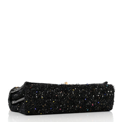 Chanel Lambskin Quilted Tweed Sequin Medium Chain Flap Bag Black Multicolor 4 of 15