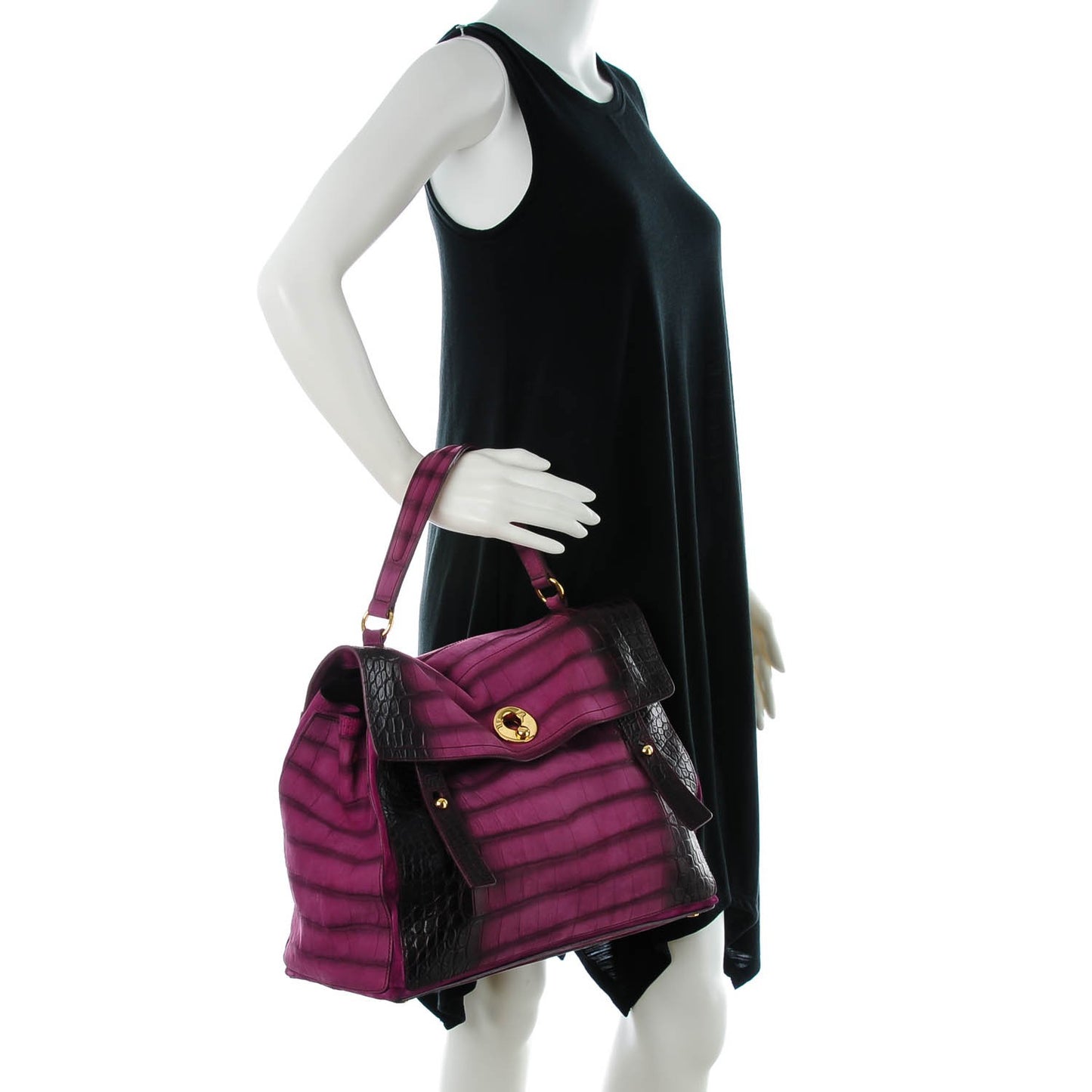 Nubuck Crocodile Embossed Large Muse Two Purple