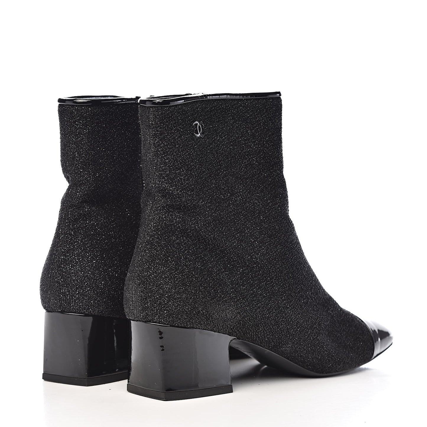 Glitter Patent Cap Toe Short Boots 39 Black