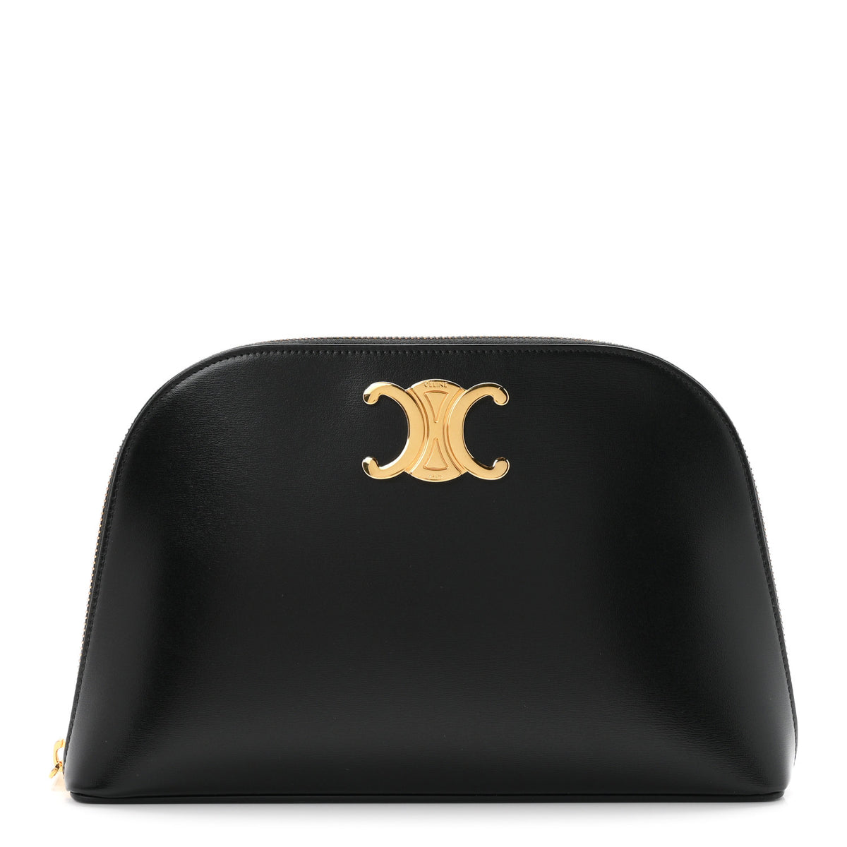 Shiny Calfskin Triomphe Clutch Pouch Black