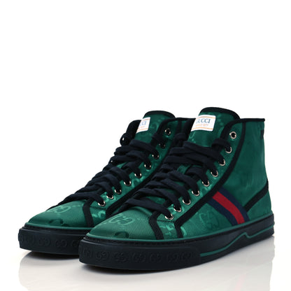 Gucci Econyl Nylon Web Monogram Off The Grid Mens 1977 Tennis High Top Sneakers 10.5 Scrabble Green Black 3 of 7