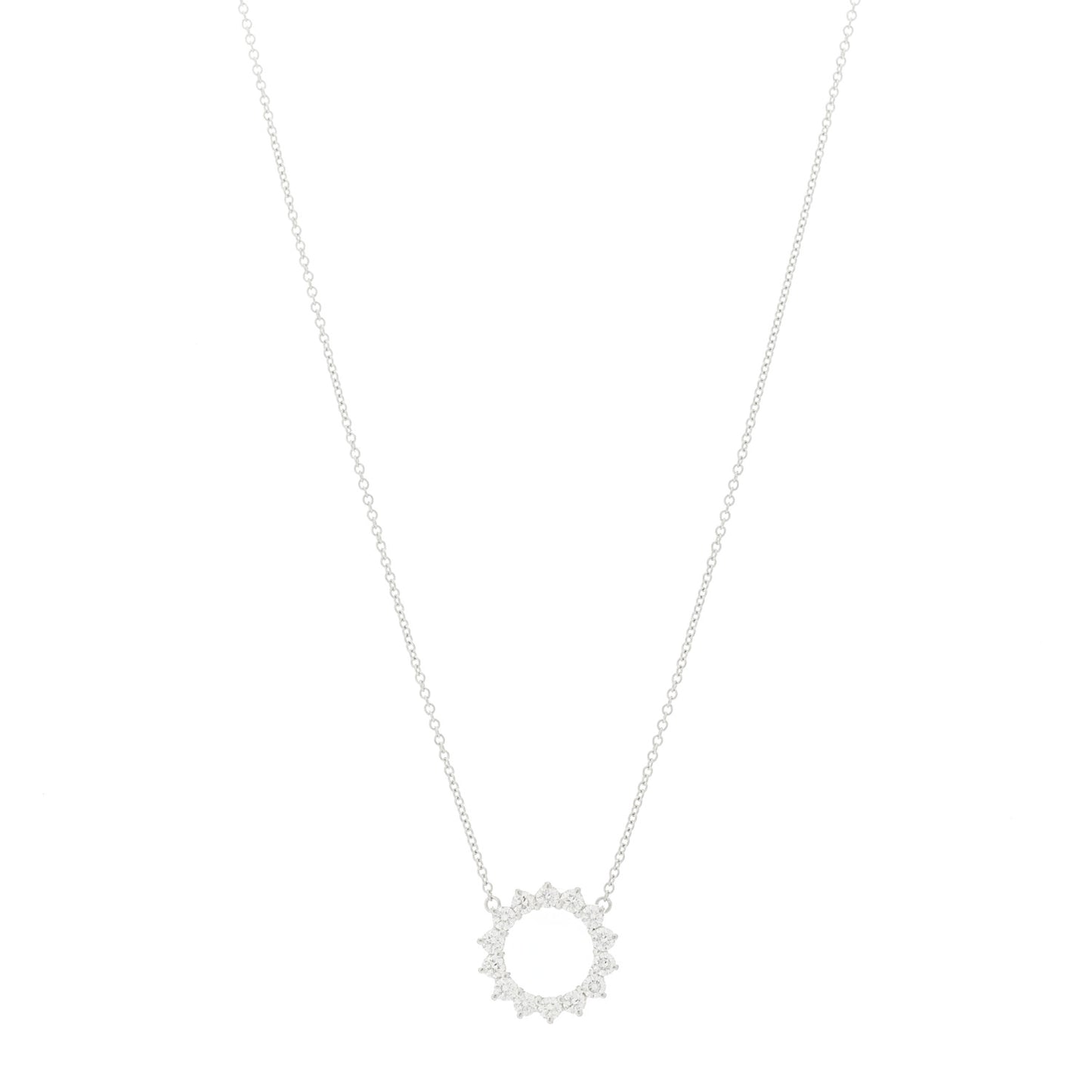 Platinum Diamond Small Open Circle Pendant Necklace