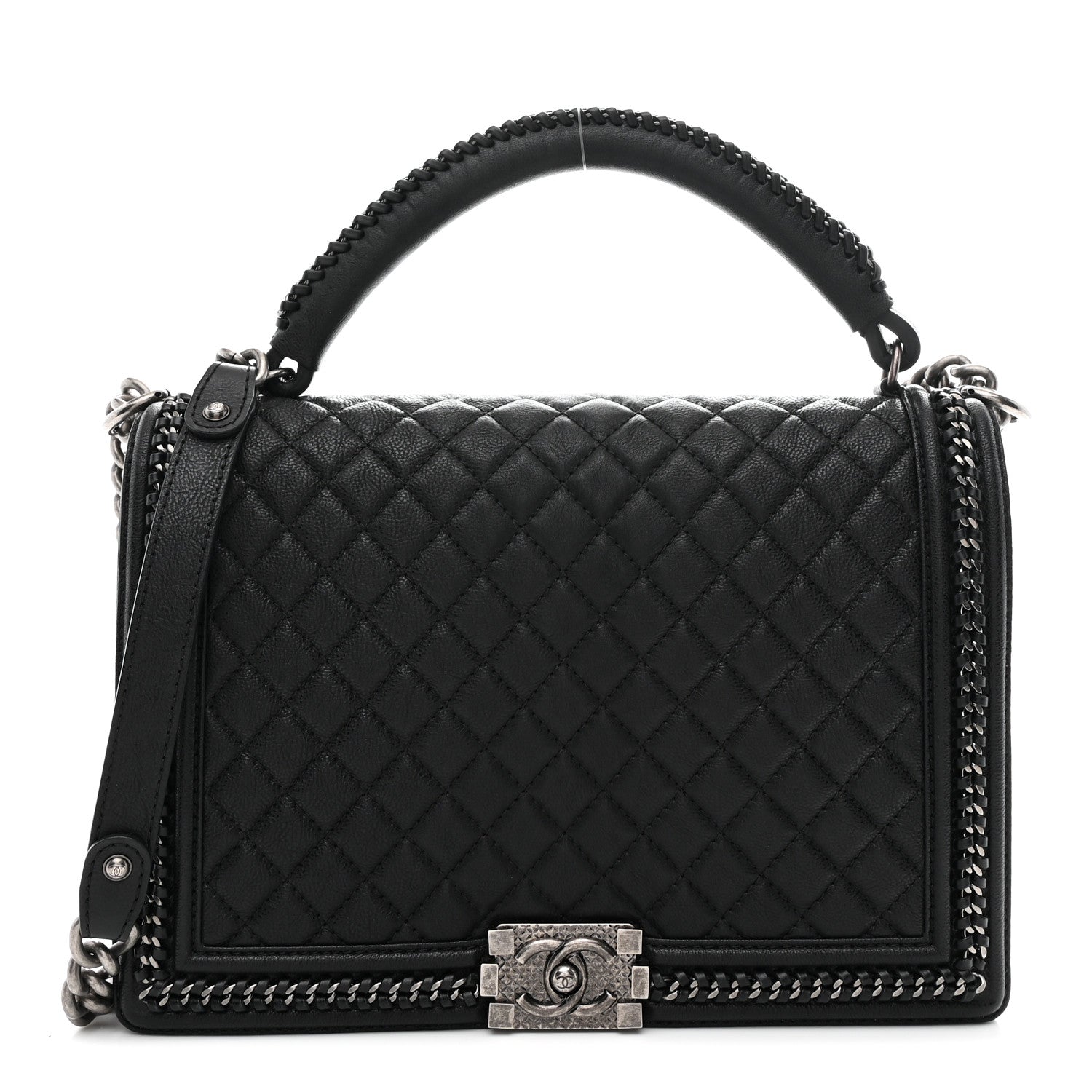 Chanel Calfskin Quilted Large Boy Top Handle Flap Black 1 of 10
