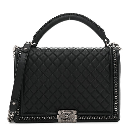 Chanel Calfskin Quilted Large Boy Top Handle Flap Black 1 of 10