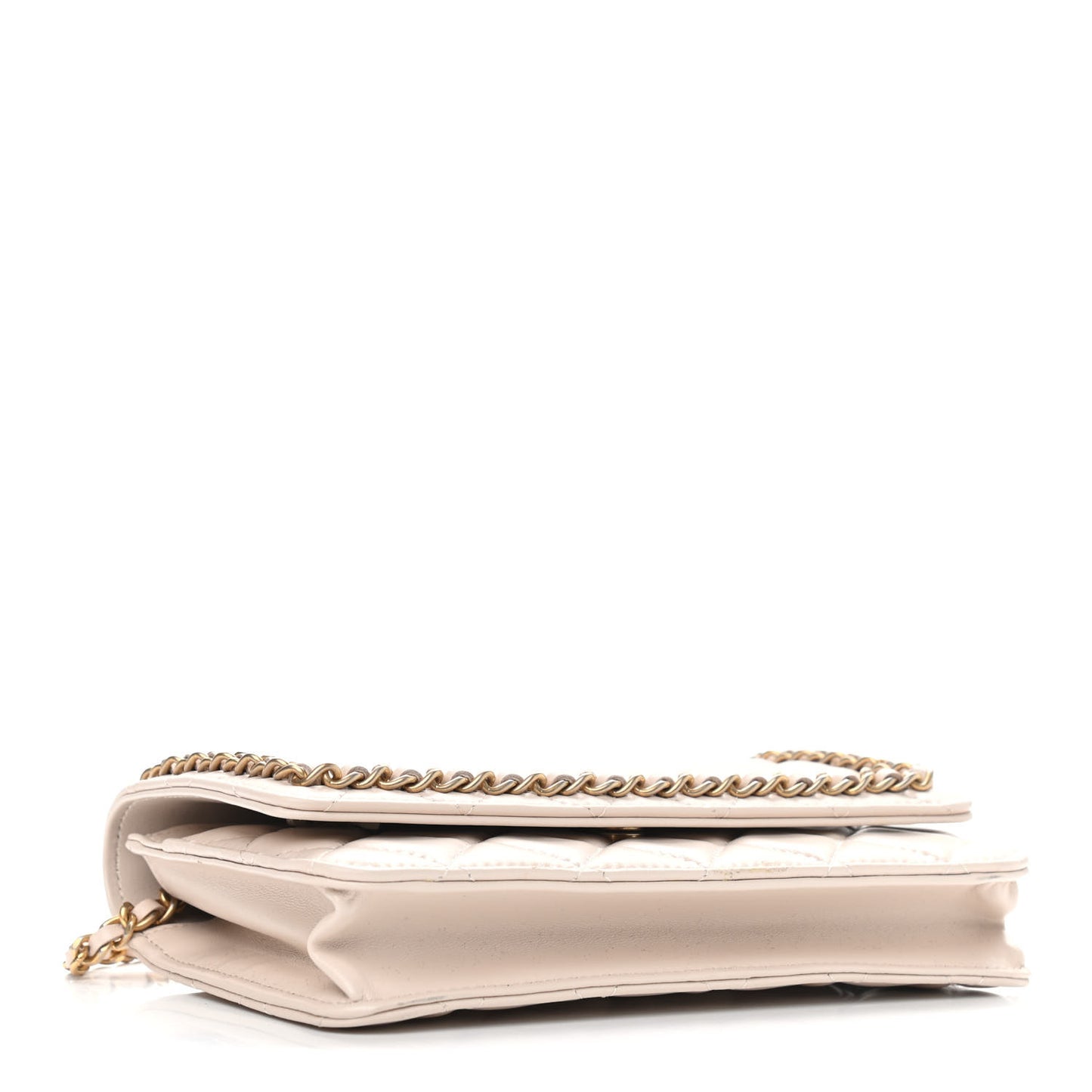 Lambskin Quilted Chain Around Wallet On Chain WOC Beige