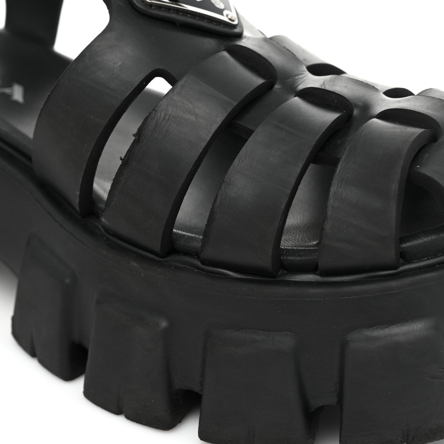 Prada Foam Rubber Triangle Logo Monolith 55mm Cage Sandals 39 Black 9 of 13