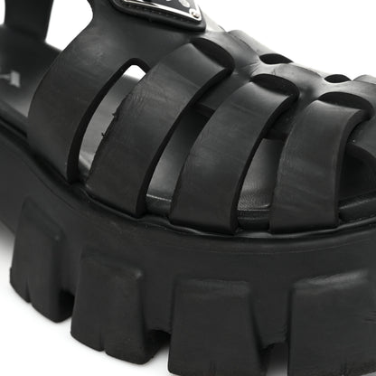 Prada Foam Rubber Triangle Logo Monolith 55mm Cage Sandals 39 Black 9 of 13