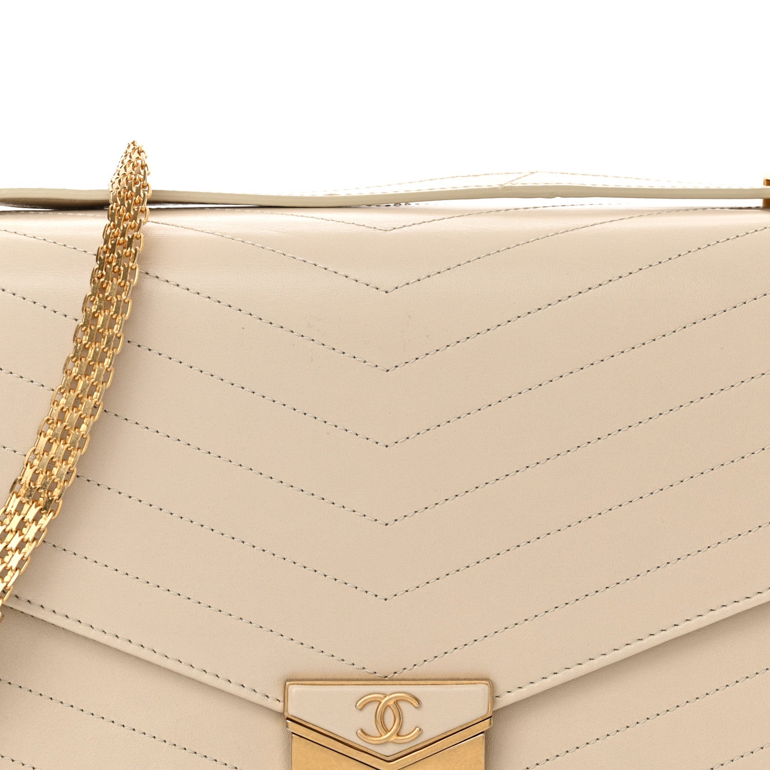 Chanel Calfskin Chevron Quilted Large Medal Flap Light Beige 8 of 11